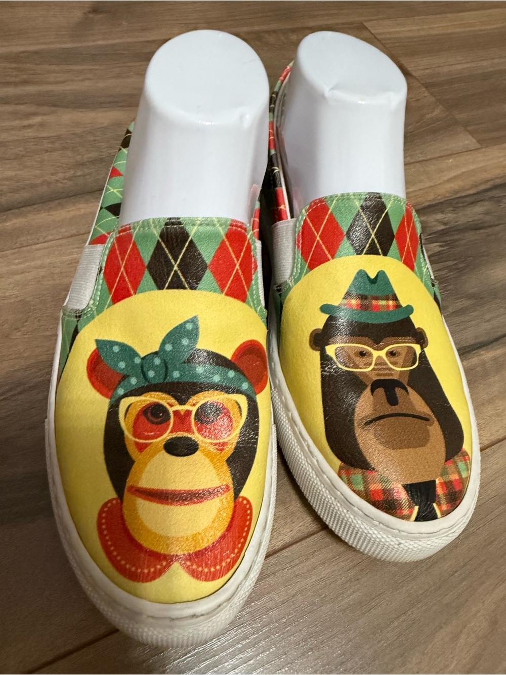 Women’s Slip-On Canvas Shoes with Colorful Monkey Print - Yellow